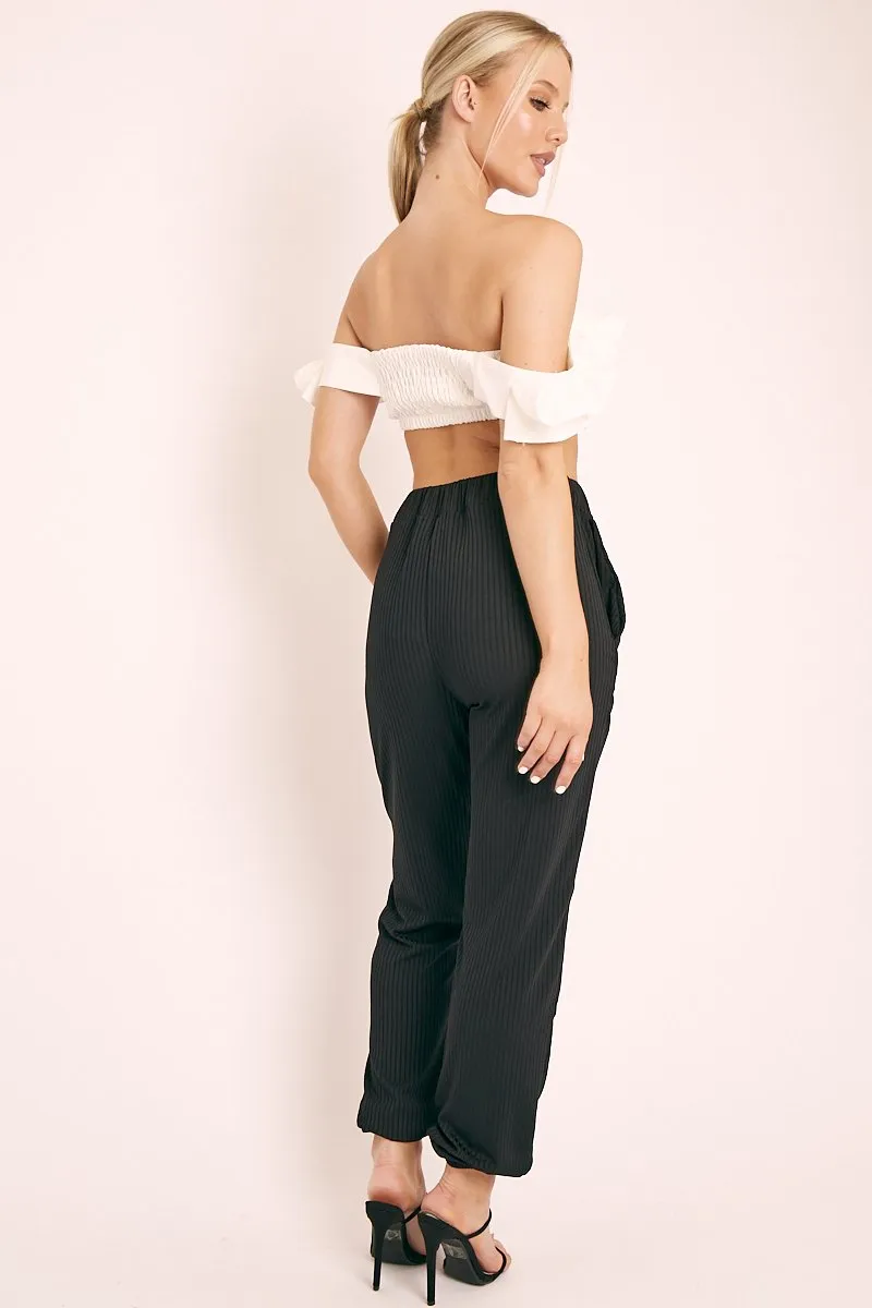 White Ruffle Front Bardot Crop Top - Lacie