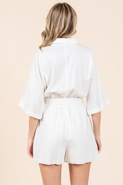 White Tie Waist Half Sleeve Romper