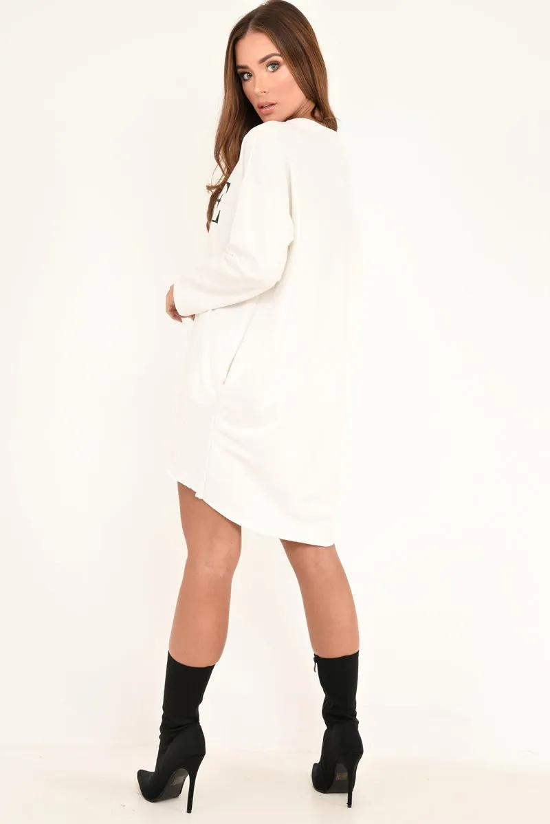 White Vogue Slogan Oversized Jumper - Bray