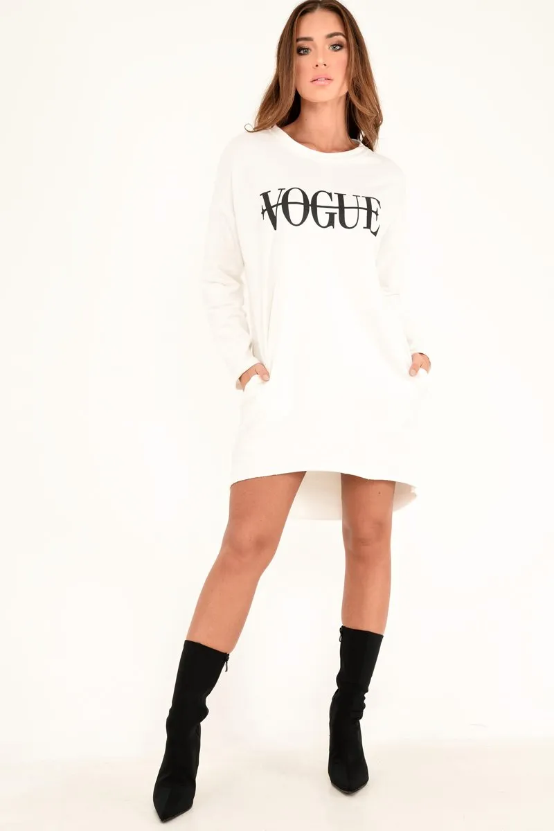 White Vogue Slogan Oversized Jumper - Bray