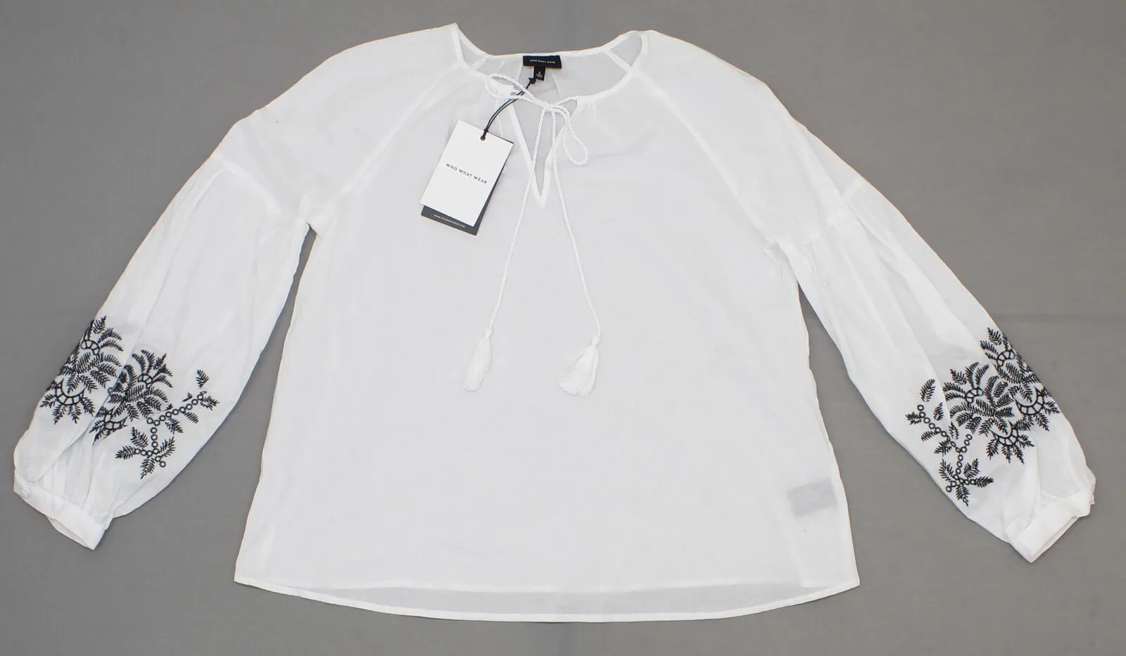 Who What Wear Women's Long Sleeve Embroidered Peasant Blouse