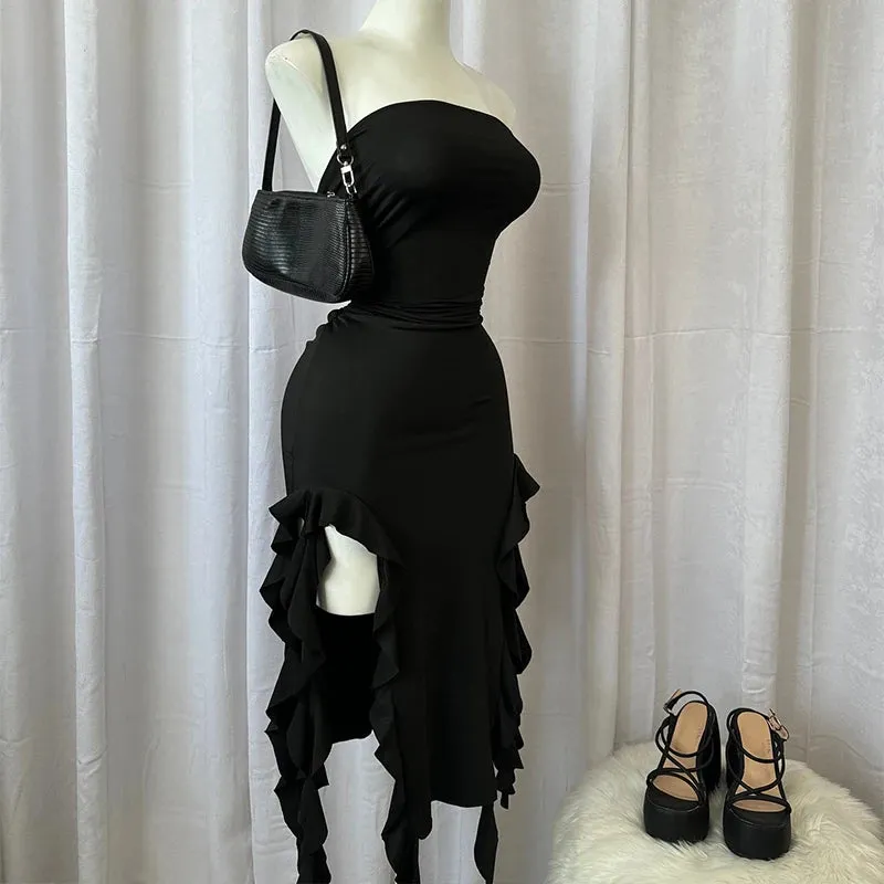 Women’s Strapless Sexy Floral High Slit Mini Dress