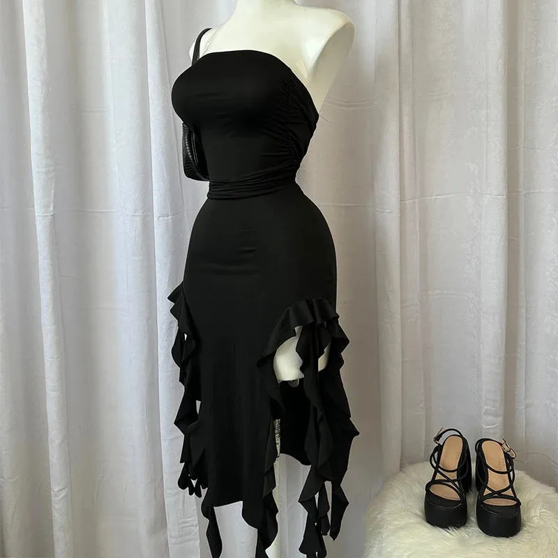 Women’s Strapless Sexy Floral High Slit Mini Dress