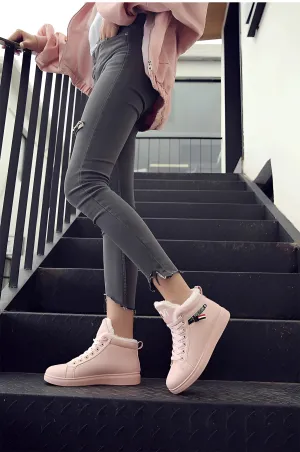 Women's Stylish Pink High-Top Sneakers - Trendy & Comfortable