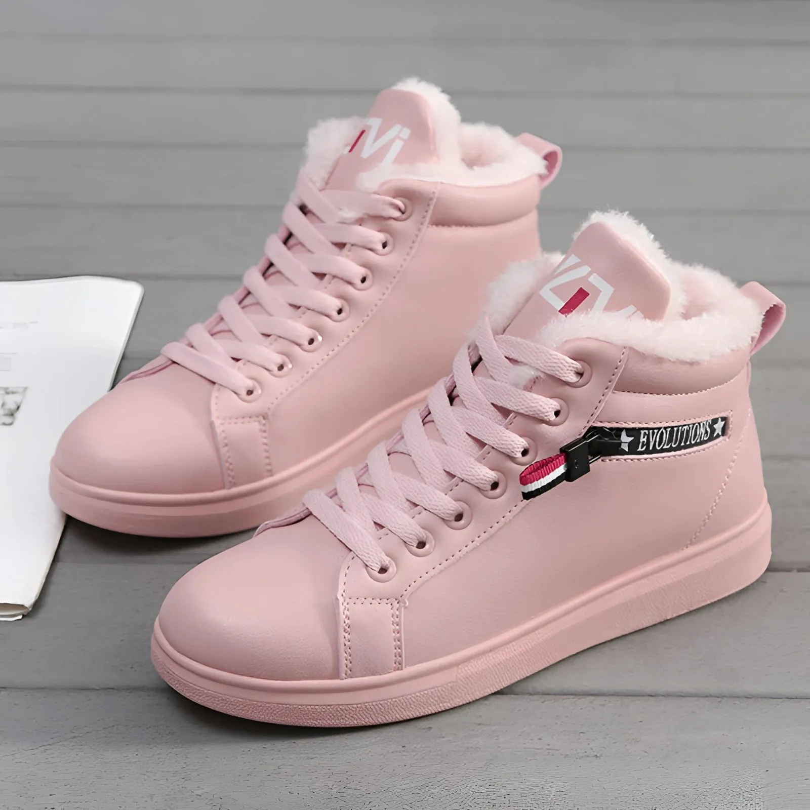 Women's Stylish Pink High-Top Sneakers - Trendy & Comfortable