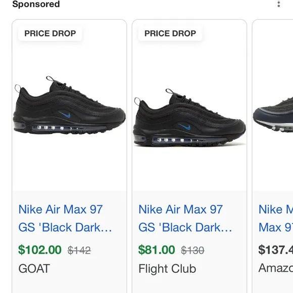 Youth Nike Black and Maria Blue Air Max 97