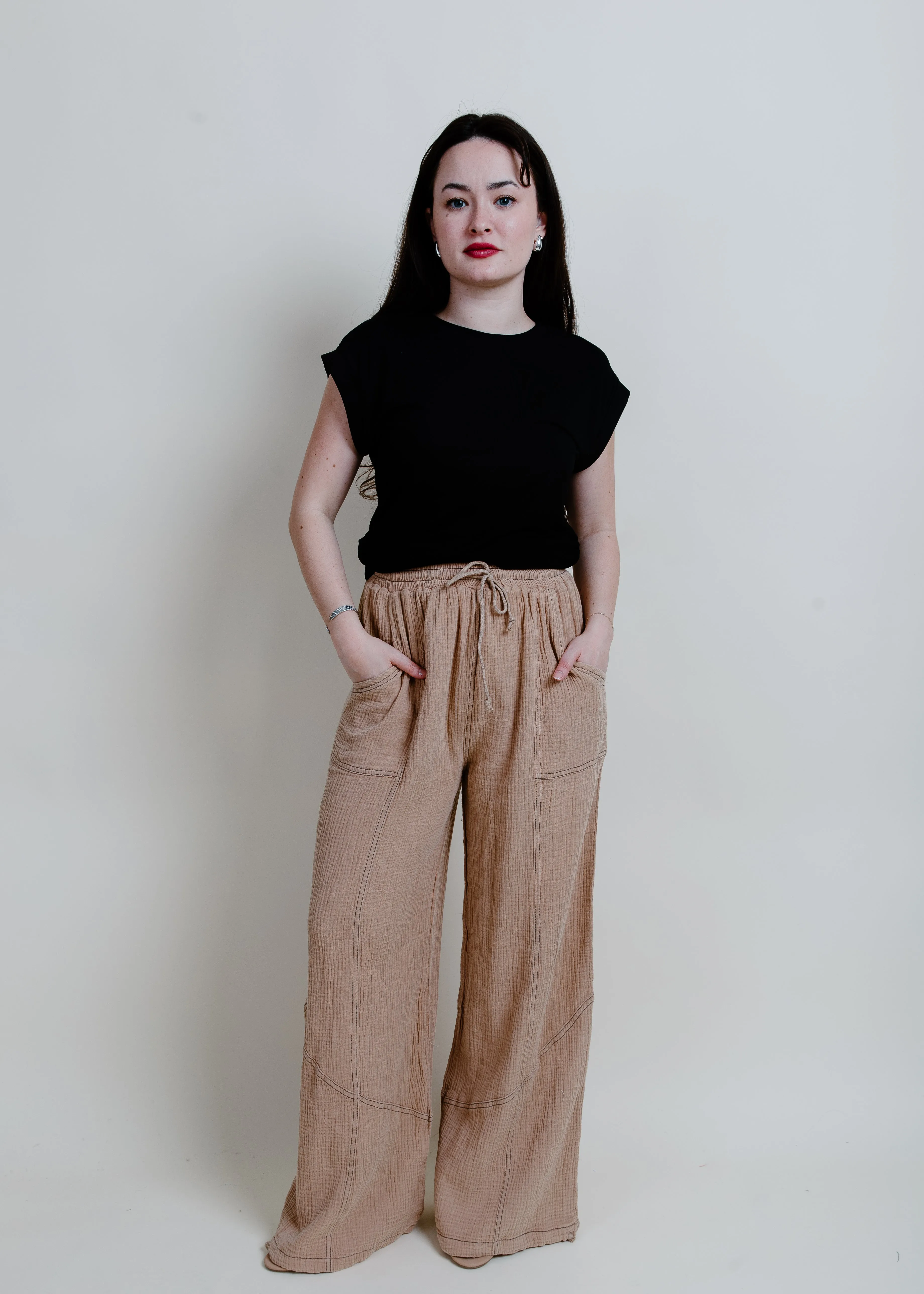 Zia Crinkle Parachute Pants - Sand