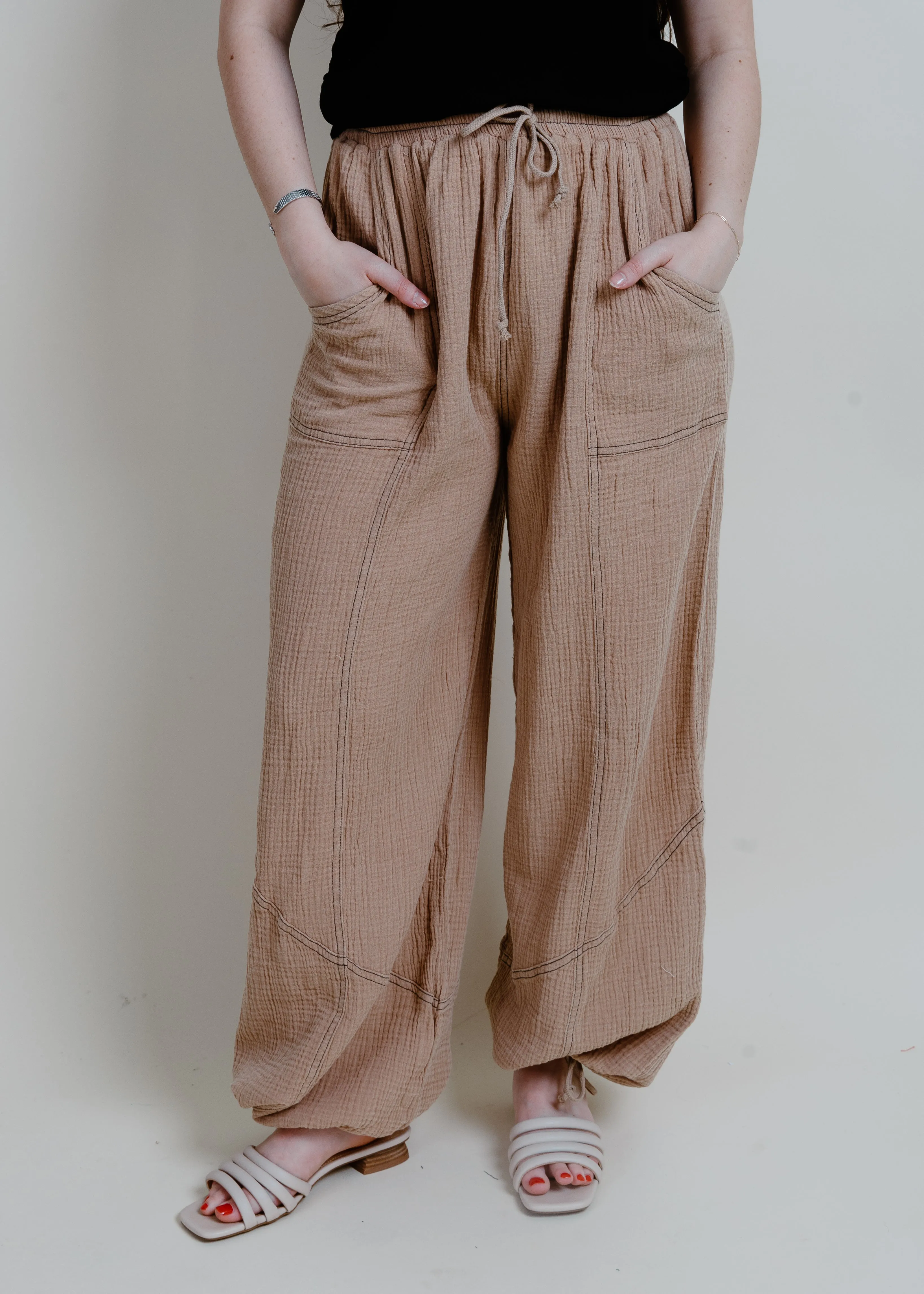 Zia Crinkle Parachute Pants - Sand