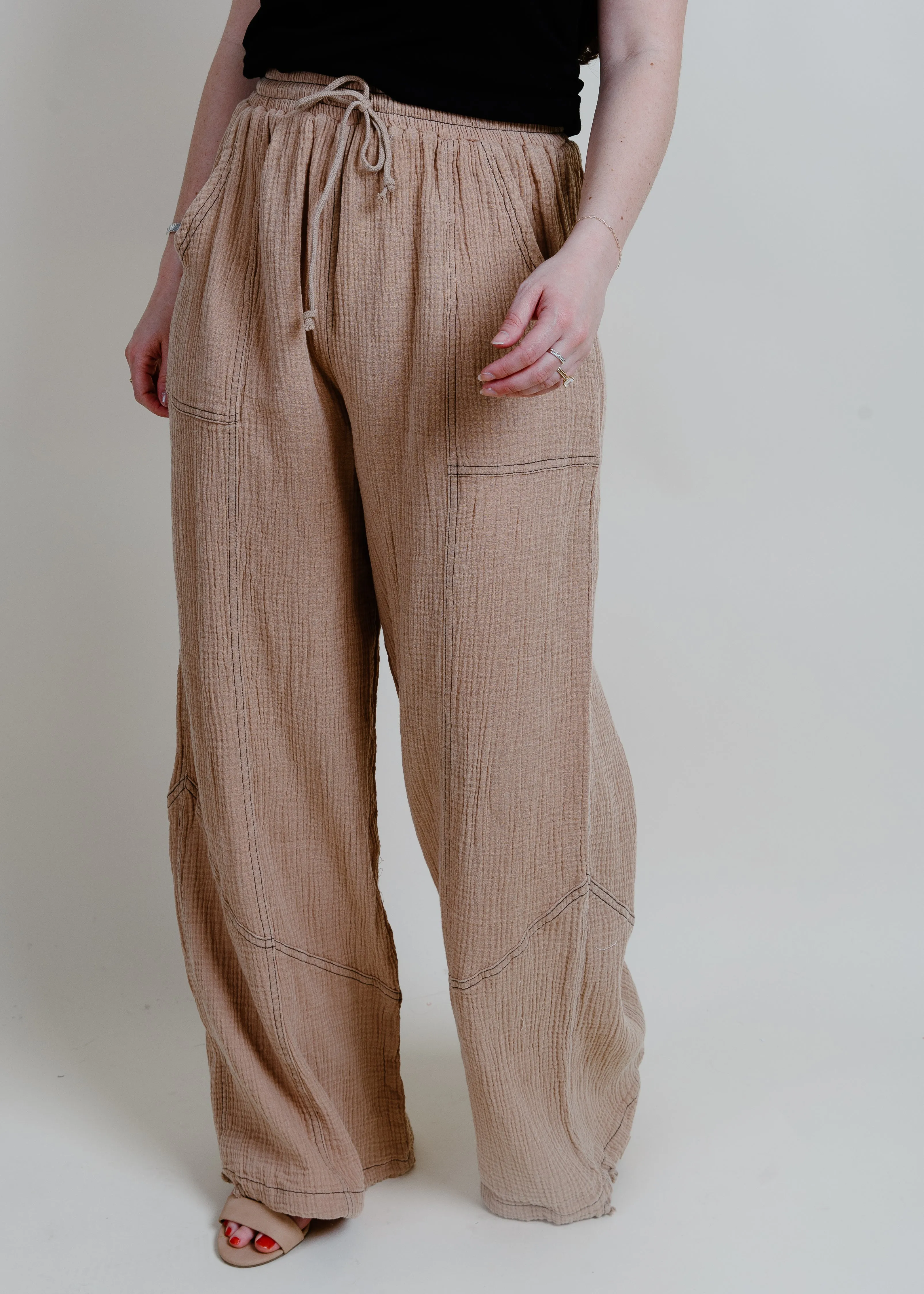 Zia Crinkle Parachute Pants - Sand